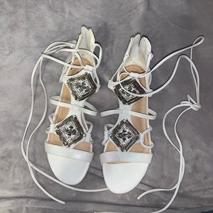 White tie up sandals